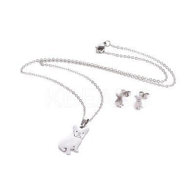 Tarnish Resistant 304 Stainless Steel Puppy Jewelry Sets SJEW-F208-04P-1