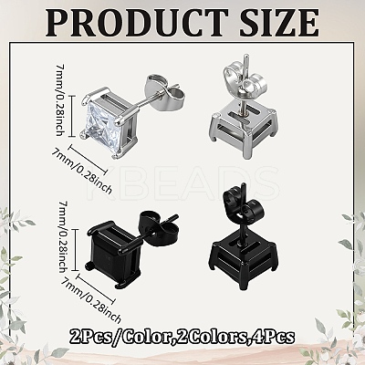 4 PC 2 Colors Stainless Steel Square Stud Earrings EJEW-GO0003-14-1