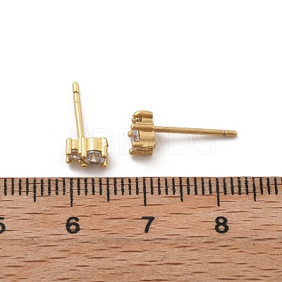 Brass Micro Pave Clear Cubic Zirconia Stud Earrings EJEW-R016-01G-02-1