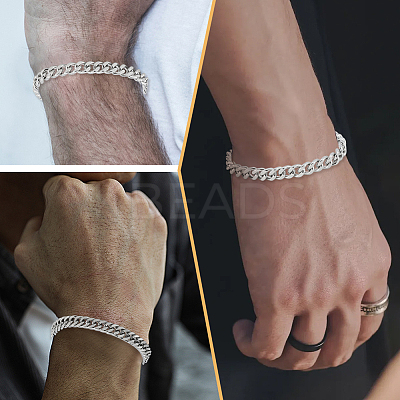 1Set 2Pcs  Stainless Steel Cuban Link Chain Bracelets for Men BJEW-LP0001-28-1