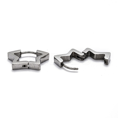 Tarnish Resistant 304 Stainless Steel Star Huggie Hoop Earrings STAS-J033-07P-1