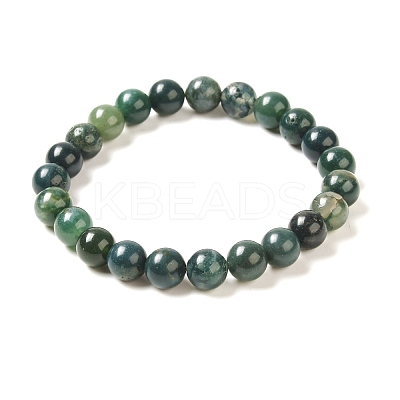 Natural Moss Agate Beaded Stretch Bracelets X-B072-5-1