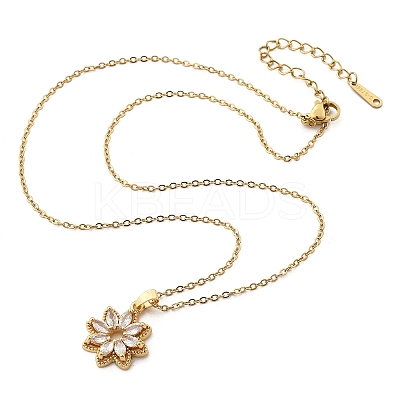 Brass Micro Pave Clear Cubic Zirconia Flower Pendant Neckalces for Women NJEW-S448-05G-1