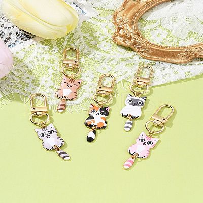Cat Alloy Enamel Pendant Decorations HJEW-FZ00010-1