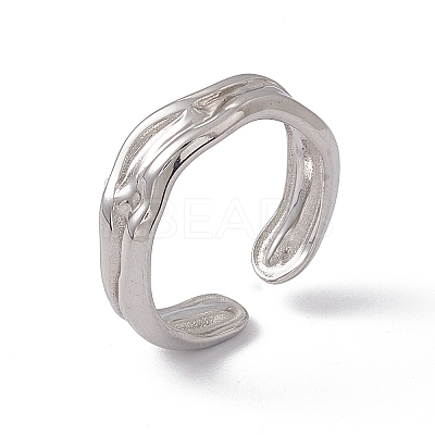Non-Tarnish 304 Stainless Steel Twist Wave Open Cuff Ring for Women LS-RJEW-C045-23P-1