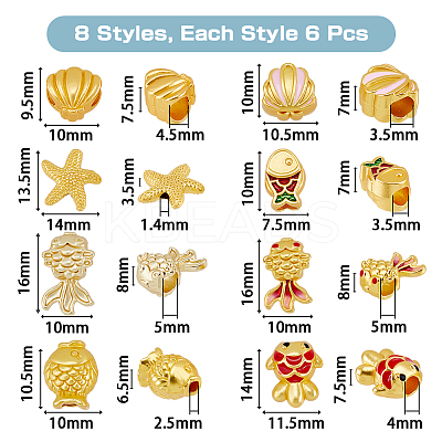 48Pcs 8 Style Alloy European Beads FIND-DC0002-35-1