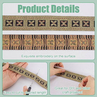 10M Ethnic Style Polyester Flower Jacquard Ribbon OCOR-WH0090-038C-1