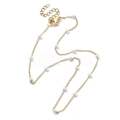 Glass Pearl Round Beaded Chain Necklace NJEW-JN04336-1