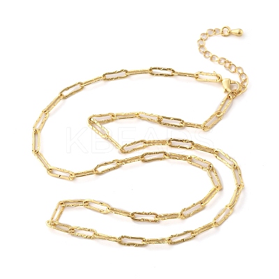 Brass Textured Paperclip Chain Necklaces for Women Men NJEW-F337-02G-02-1
