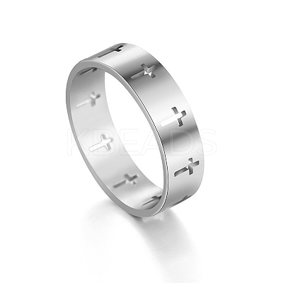Non-Tarnish Stainless Steel Cross Finger Ring RELI-PW0001-003F-P-1
