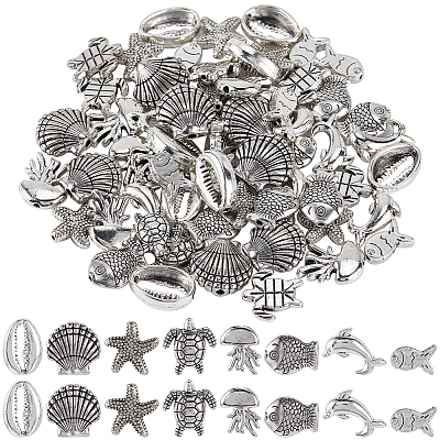 80Pcs 8 Styles Tibetan Style Alloy Beads TIBEB-SC0001-37-1