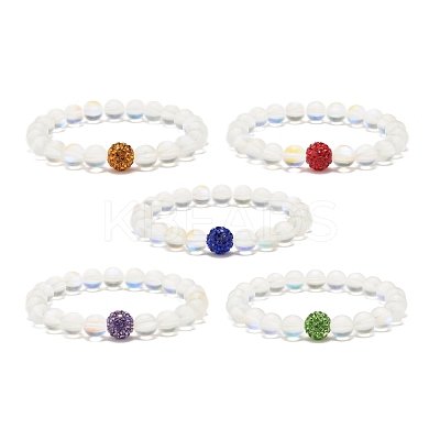 Synthetic Moonstone Round Beads Stretch Bracelet BJEW-JB07482-1