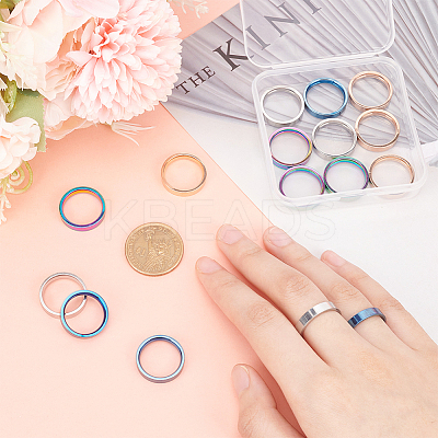 16Pcs 4 Colors 201 Stainless Steel Plain Band Rings Set for Women RJEW-BC0001-02-1