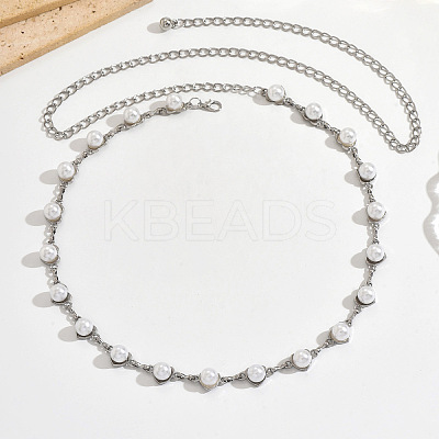 White Round Plastic Pearl Alloy Heart Link Waist Chains for Women WG65AA6-01-1