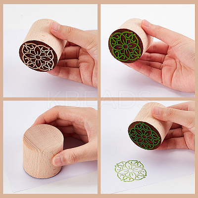 3Pcs 3 Styles Round Wooden Traditional Chinese Moon Cake Stamps AJEW-OC0004-19B-1