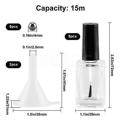 Transparent Glass with Plastic Nail Polish Empty Bottle AJEW-GF0009-74C-1
