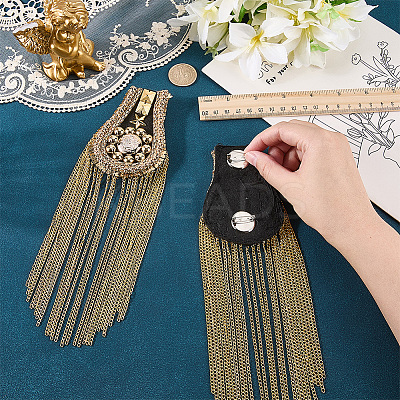 2Pcs Felt & Iron & Rhinestone Tassel Epaulette AJEW-CN0007-74B-G-1