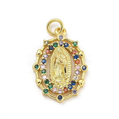 Virgin Mary Theme Rack Plating Brass Micro Pave Cubic Zirconia Pendants KK-G513-32G-1