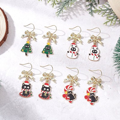 4 Pairs 4 Styles Christmas Theme Alloy Enamel Dangle Earrings EJEW-JE06562-1
