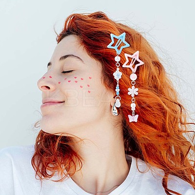 6Pcs 6 Colors Star Iron & Plastic Snap Hair Clips PHAR-CP0001-27-1