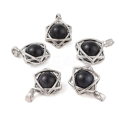 Synthetic Blue Goldstone Round Pendants G-M440-04H-P-1