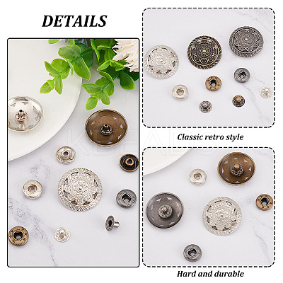 24 Sets 3 Colors Alloy Snap Buttons BUTT-OC0001-39-1