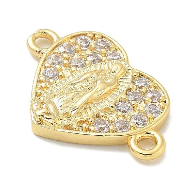 Rack Plating Brass Micro Pave Clear Cubic Zirconia Religion Heart Virgin Mary Connector Charms KK-L224-099G-05-1