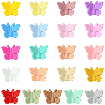 21Pcs 21 Colors Butterfly Food Grade Eco-Friendly Silicone Focal Beads SIL-CJ0002-29-1