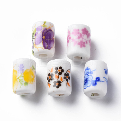 Floral Printed Porcelain Beads PORC-T007-19-1
