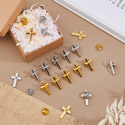 50Pcs 2 Colors Religion Corss Alloy Lapel Pin Backs JEWB-FH0002-49-1