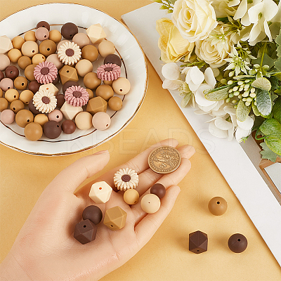 100Pcs 14 Styles Daisy Food Grade Eco-Friendly Focal Silicone Beads SIL-SC0002-16-1