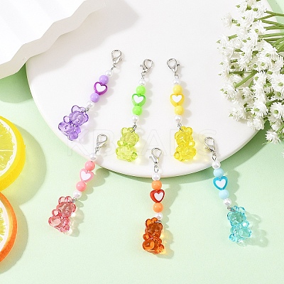 12Pcs 6 Style Acrylic & Alloy Enamel Bear Pendant Decorations HJEW-YW00172-1