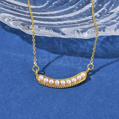 Brass with ABS Plastic Imitation Pearl Pea Pod Pendant Necklaces NJEW-P347-01G-1