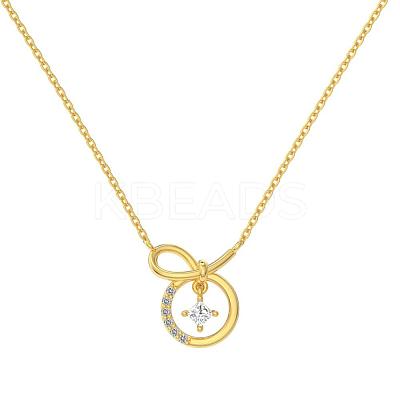 Round Ring 925 Sterling Silver Pave Cubic Zirconia Pendant Necklaces for Women NJEW-F338-01G-1