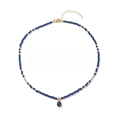Cubic Zirconia Teardrop Pendant Necklace with Natural Kyanite Beaded Chains NJEW-JN04121-01-1