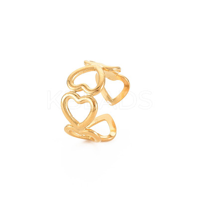Ion Plating(IP) 304 Stainless Steel Open Heart Wrap Cuff Ring for Women RJEW-S405-170G-1