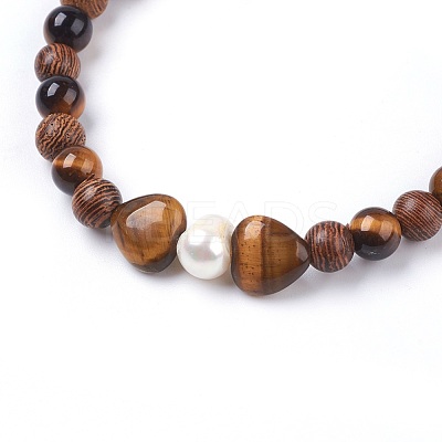 Natural Tiger Eye Stretch Bracelets BJEW-JB03747-03-1
