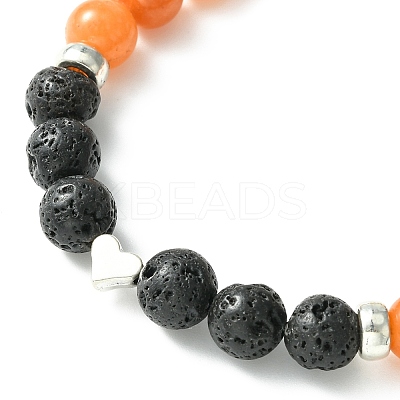 Natural Mixed Stone & Lava Rock & Alloy Heart Beaded Stretch Bracelet BJEW-JB09633-1