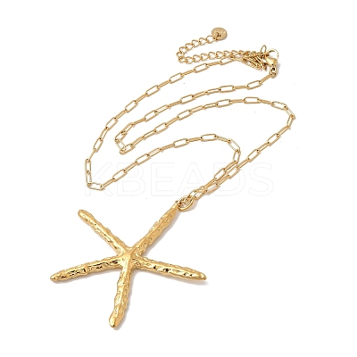 304 Stainless Steel Starfish Pendant Necklaces for Women NJEW-C107-01G-1