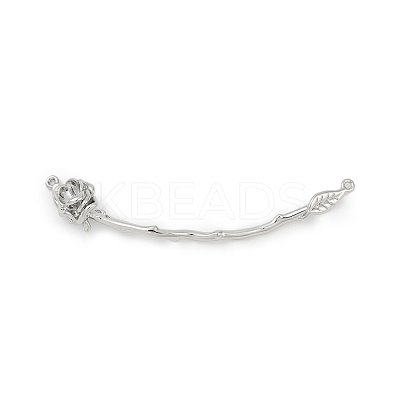 Brass Curved Bar Flower Connector Charms KK-P302-07P-1
