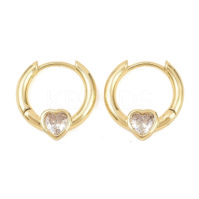 Heart Brass Micro Pave Clear Cubic Zirconia Hoop Earrings EJEW-D348-13G-1