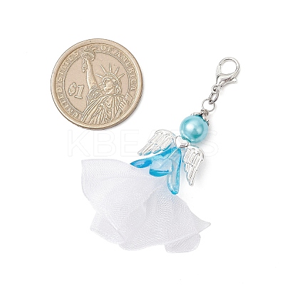 Angel Acrylic & Glass & Polyester Pleated Ribbon Pendant Decorations HJEW-JM03542-1