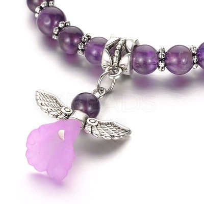Trendy Natural Amethyst Beaded Acrylic Charm Bracelets BJEW-JB01792-05-1