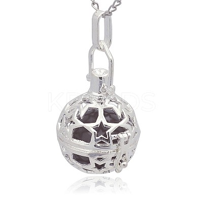 Silver Color Plated Brass Hollow Round Cage Pendants KK-J226-07S-1