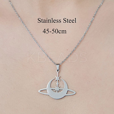 Non-Tarnish 201 Stainless Steel Planet Pendant Necklace NJEW-OY002-30-1