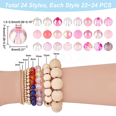 576Pcs 24 Style Transparent & Crackle & Fluorescent & Spray Painted & Frosted & Opaque & Rainbow Acrylic Imitation Pearl Beads DIY-HY0001-35C-1