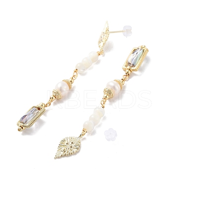 Natural Pearl Dangle Stud Earrings EJEW-P256-26G-1