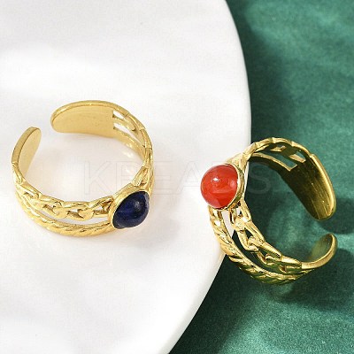316 Stainless Steel with Natural Mixed Gemstone Cuff Rings RJEW-Z098-01G-14-1