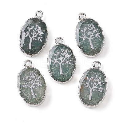 Natural Green Aventurine Oval Pendants G-C102-07P-05-1