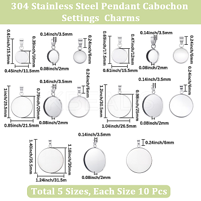 50Pcs 5 Styles 304 Stainless Steel Pendant Cabochon Settings STAS-BBC0007-38-1